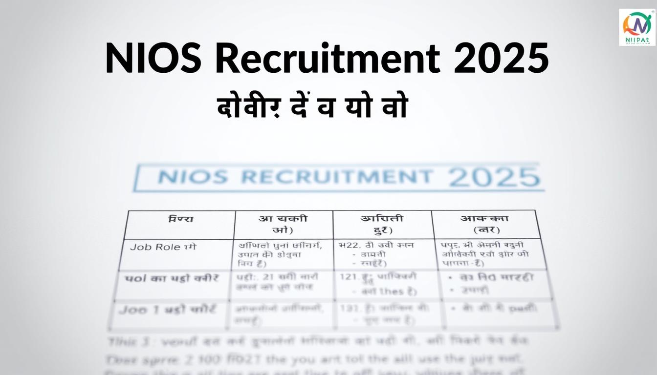 NIOS Recruitment 2025: आवेदन शुरू, जानें योग्यता, सैलरी और चयन प्रक्रिया